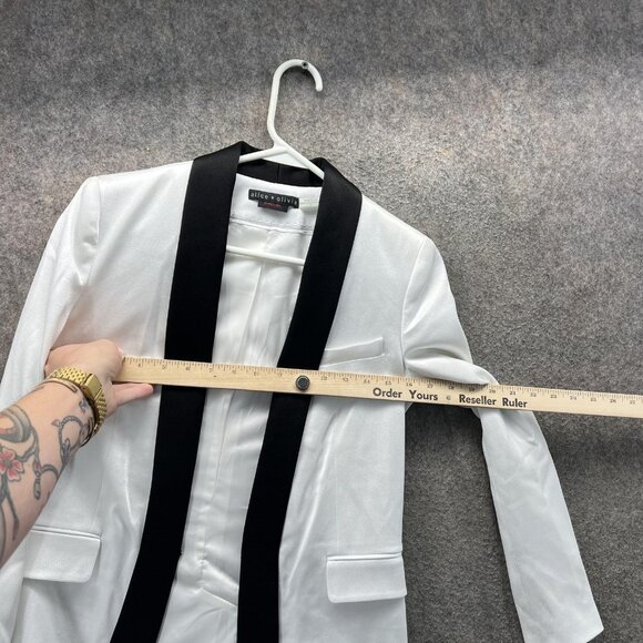 Alice + Olivia Blazer Womens 2 White Black Tuxedo Jacket Shawl Collar Satin - Picture 4 of 9